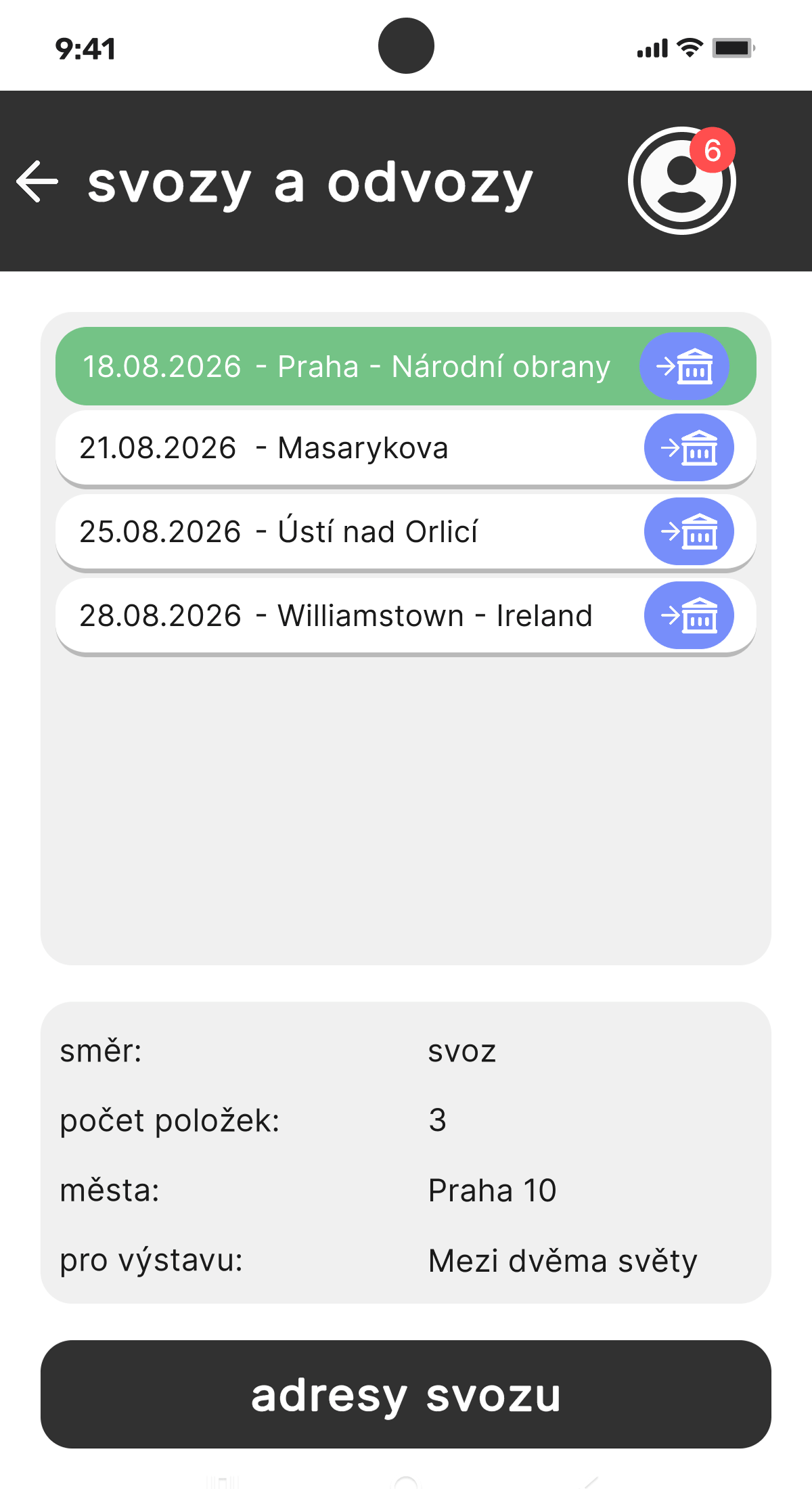Galerie: Správa výstavních procesů - svozy a odvozy